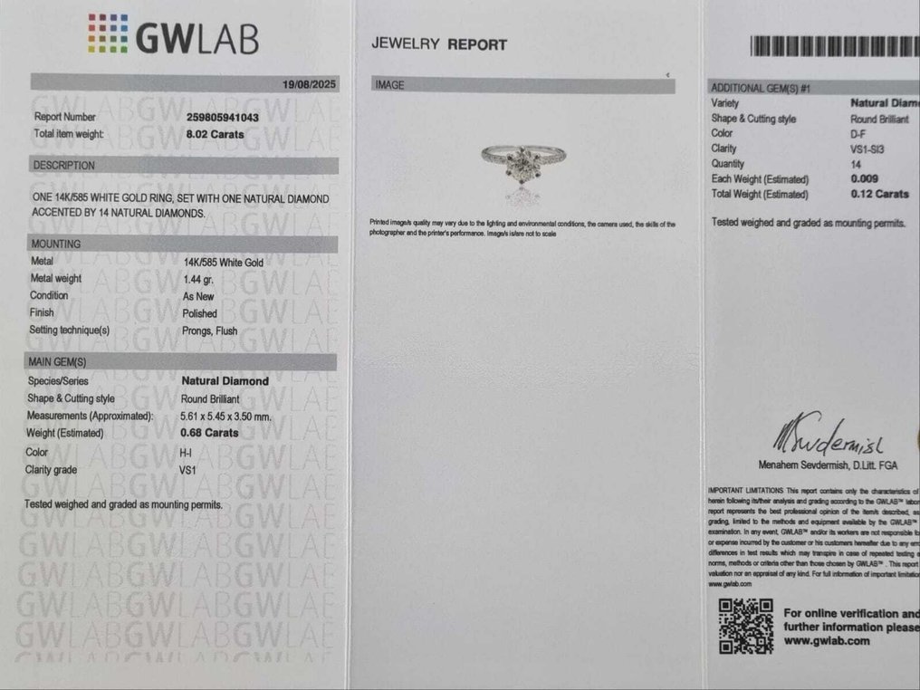 訂婚戒指 - 14 克拉 白金 -  0.80ct. tw. 鉆石 (天然) - 鉆石 #4.3