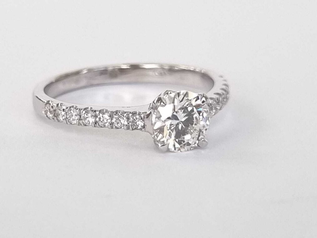 订婚戒指 - 18K包金 白金 - 0.91ct. tw. 钻石 (天然) - 钻石 #1.0