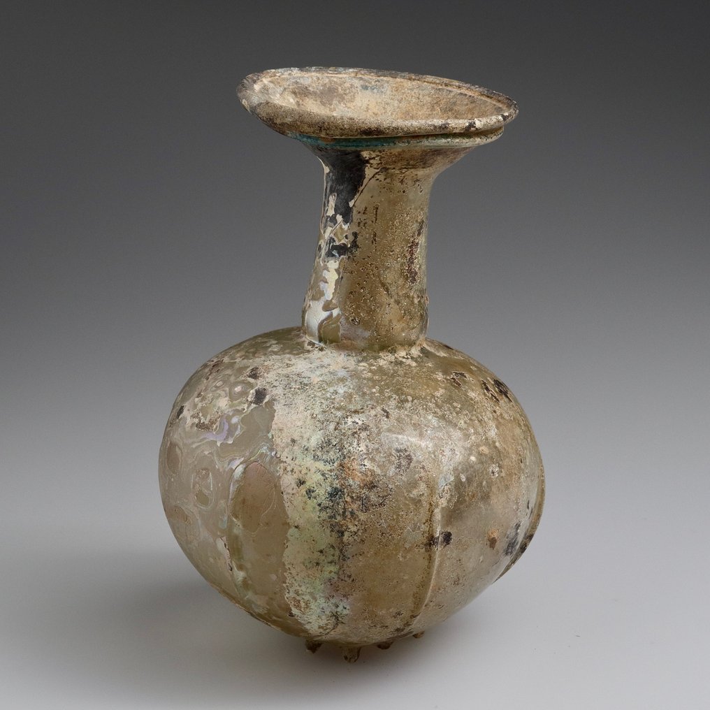 古罗马，帝国 玻璃 带有垂直凹槽的滴管瓶子 - 125 mm #1.0