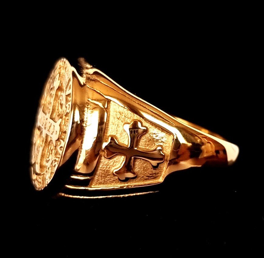 天主教女骑士戒指——圣本笃十字架——驱魔以对抗恶魔 - 图章戒指 #4.3