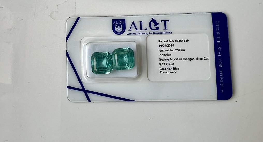 2 pcs  Blau, Grün Turmalin  - 9.24 ct - Antwerp Laboratory for Gemstone Testing (ALGT) #1.0