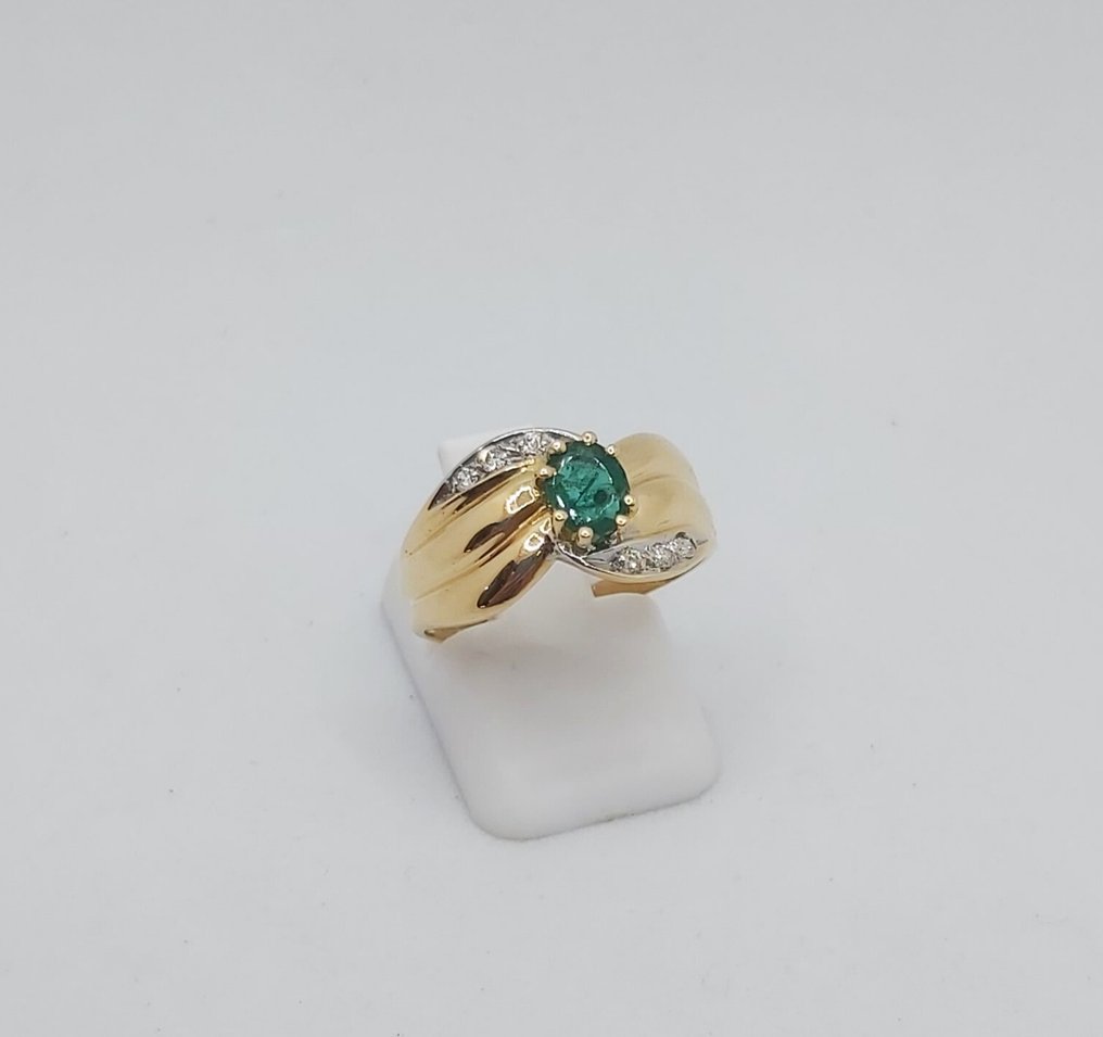 Ring - 18 karaat Geel goud - 0.49ct. tw. Smaragd - Diamant #3.2
