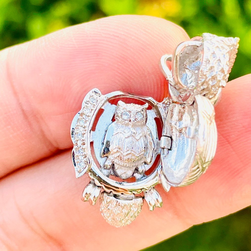 Nincs minimálár - Függő - 18 kt. Fehér arany - 0.36ct. tw. Gyémánt (Természetes) - Owl Mather& Baby Classic #3.2