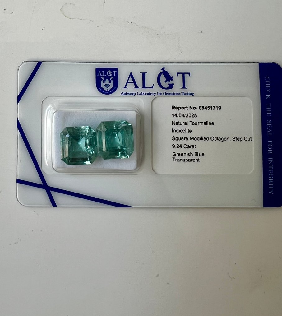 2 pcs  Blau, Grün Turmalin  - 9.24 ct - Antwerp Laboratory for Gemstone Testing (ALGT) #1.0