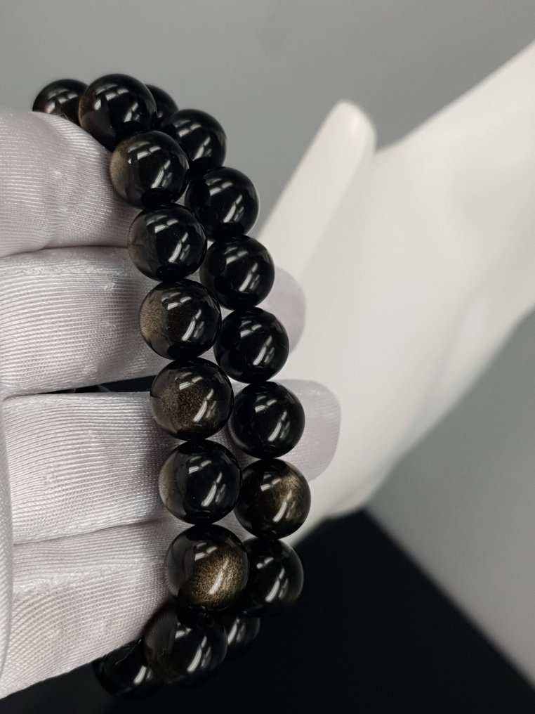 天然金色光泽黑曜石手链 长度16.5厘米 - 手镯 #1.0