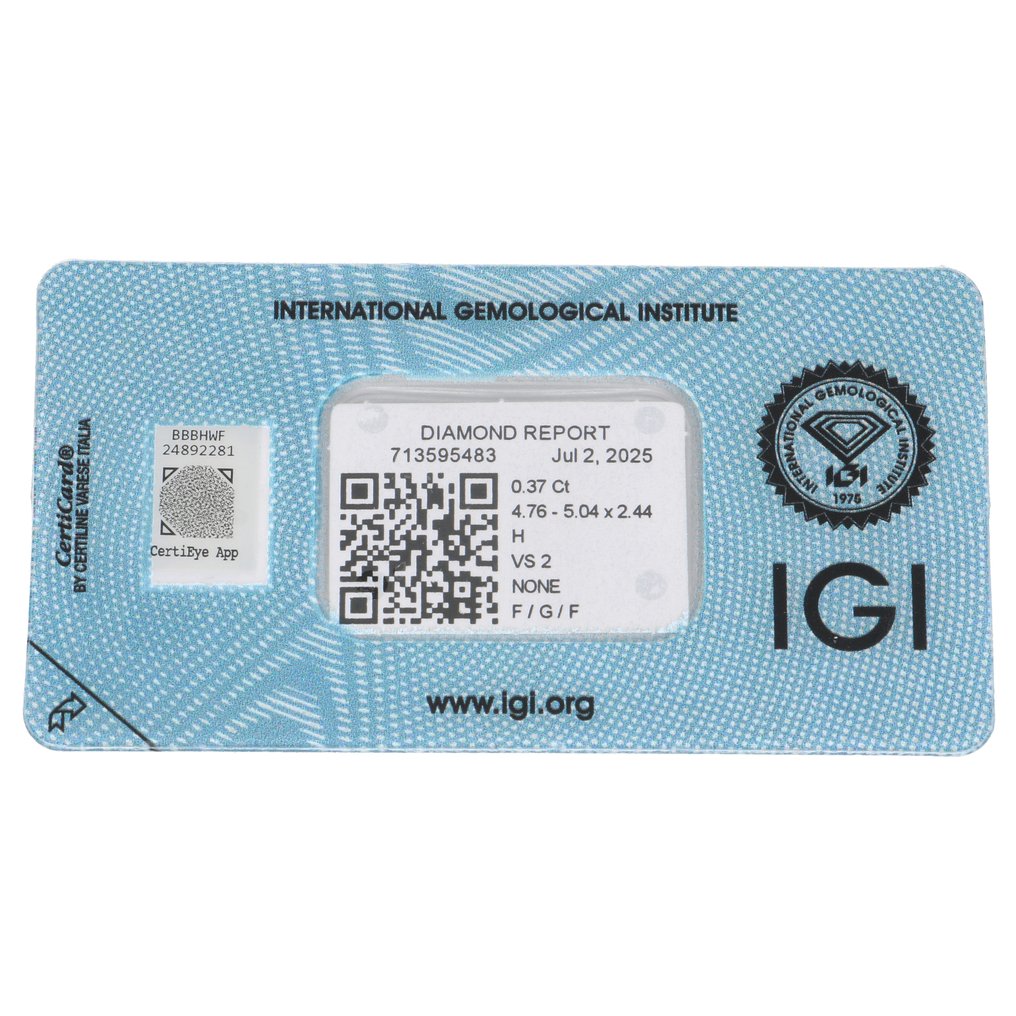 没有保留价 - 1 pcs 钻石 (天然) - 0.37 ct - H - VS2 轻微内含二级 - 国际宝石研究院(IGI) - 圆形明亮式切割 #2.1