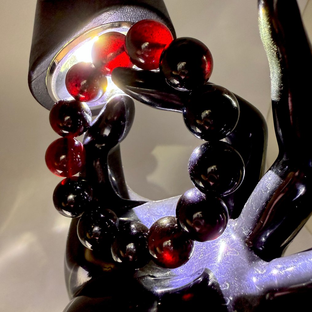 Βραχιόλι με χάντρες από Βαλτική ρητίνη σε χρώμα κερασιά, 14 mm - Κεχριμπάρι - succinite #1.0