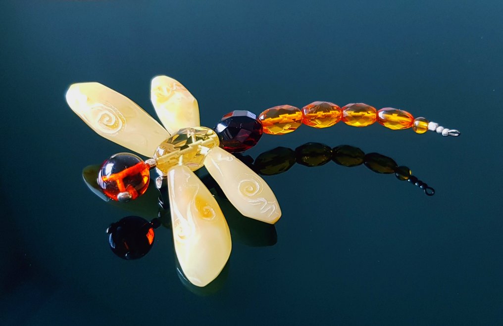 琥珀 非常罕见的独家琥珀蜻蜓胸针——真正的波罗的海琥珀- 10 g #1.0