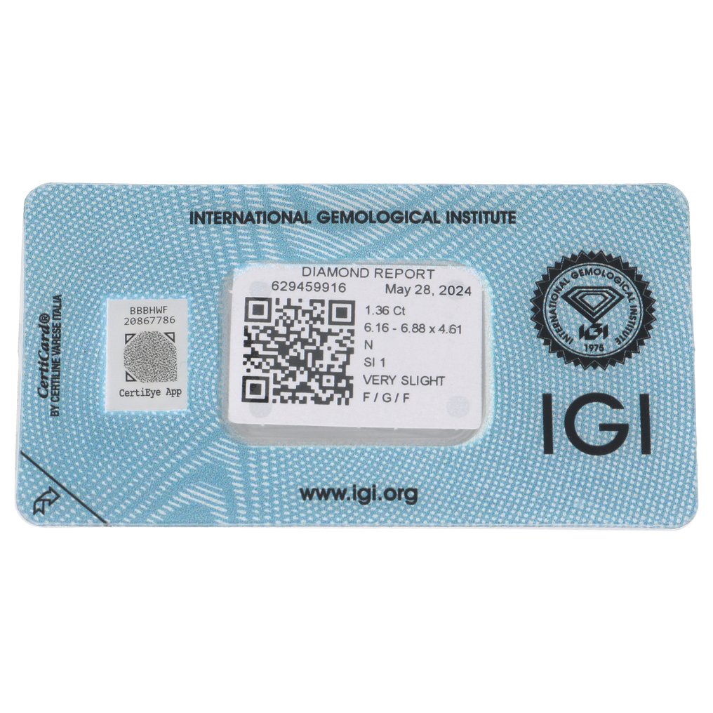 1 pcs 钻石 (天然) - 1.36 ct - N (带色彩的) - SI1 微内含一级 - 国际宝石研究院(IGI) - 古董椭圆切割 #2.1