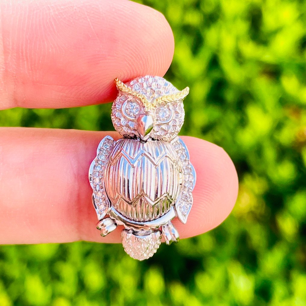 Nincs minimálár - Függő - 18 kt. Fehér arany - 0.36ct. tw. Gyémánt (Természetes) - Owl Mather& Baby Classic #1.0