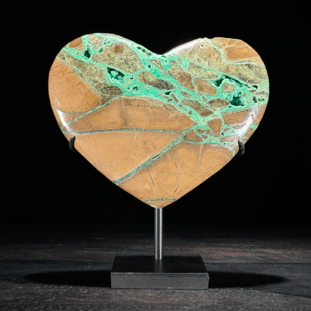 Χωρίς ελάχιστη τιμή - Υπέροχο ζεύγος πράσινης Smithsonite Σε σχήμα καρδιάς σε προσαρμοσμένες βάσεις.- 2700 g - (2) #1.0