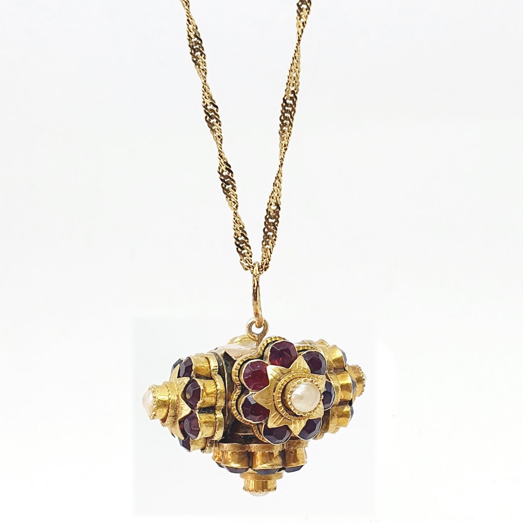 Pendant - 18 kt. Yellow gold Ruby - Pearl #1.0