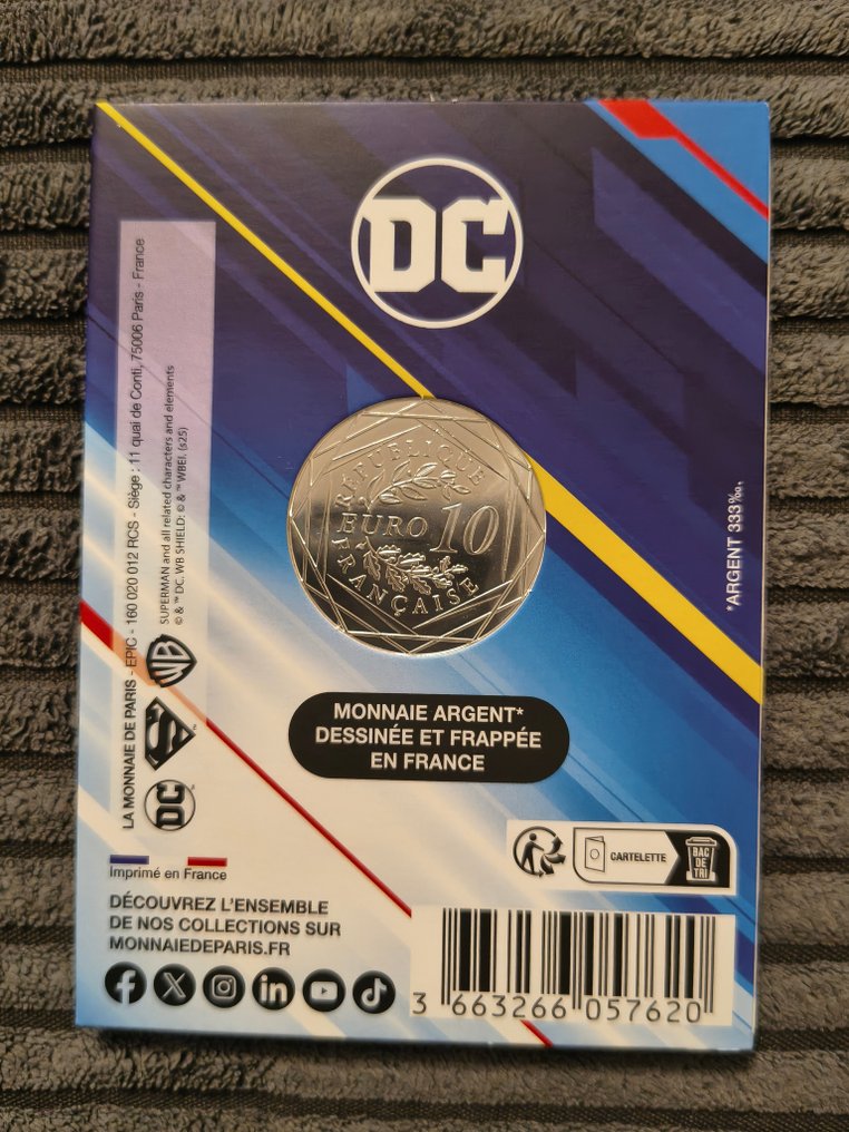 Γαλλία. 10 Euro 2025 silver colored coin - Superman logo 17/18  (χωρίς τιμή ασφαλείας) #2.1
