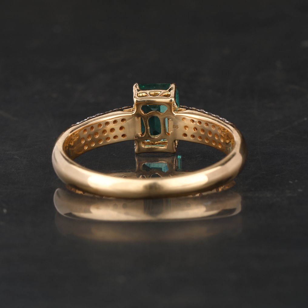 Δαχτυλίδι - 14 καράτια Κίτρινο χρυσό -  1.22ct. tw. Σμαράγδι - Διαμάντι #3.2
