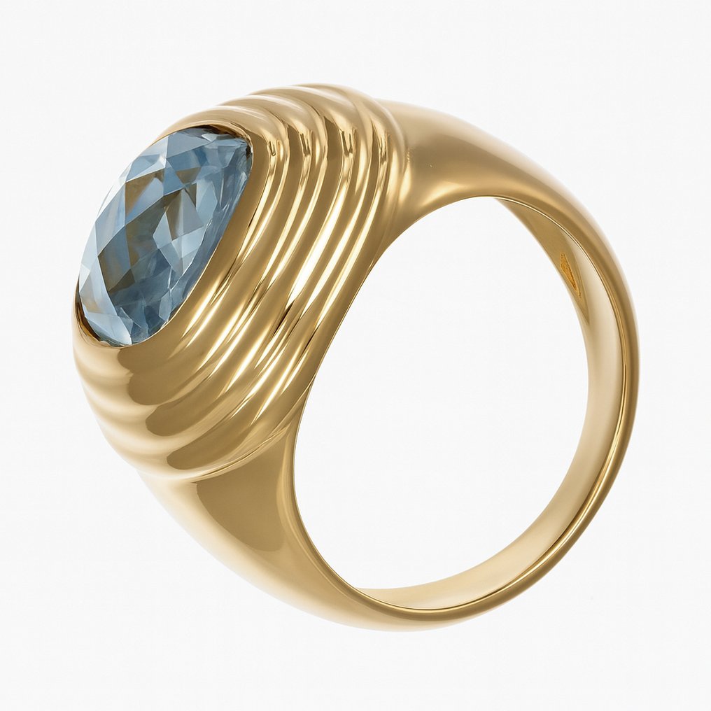 戒指 - 18K包金 黄金 -  3.15ct. tw. 海蓝宝石 #3.2