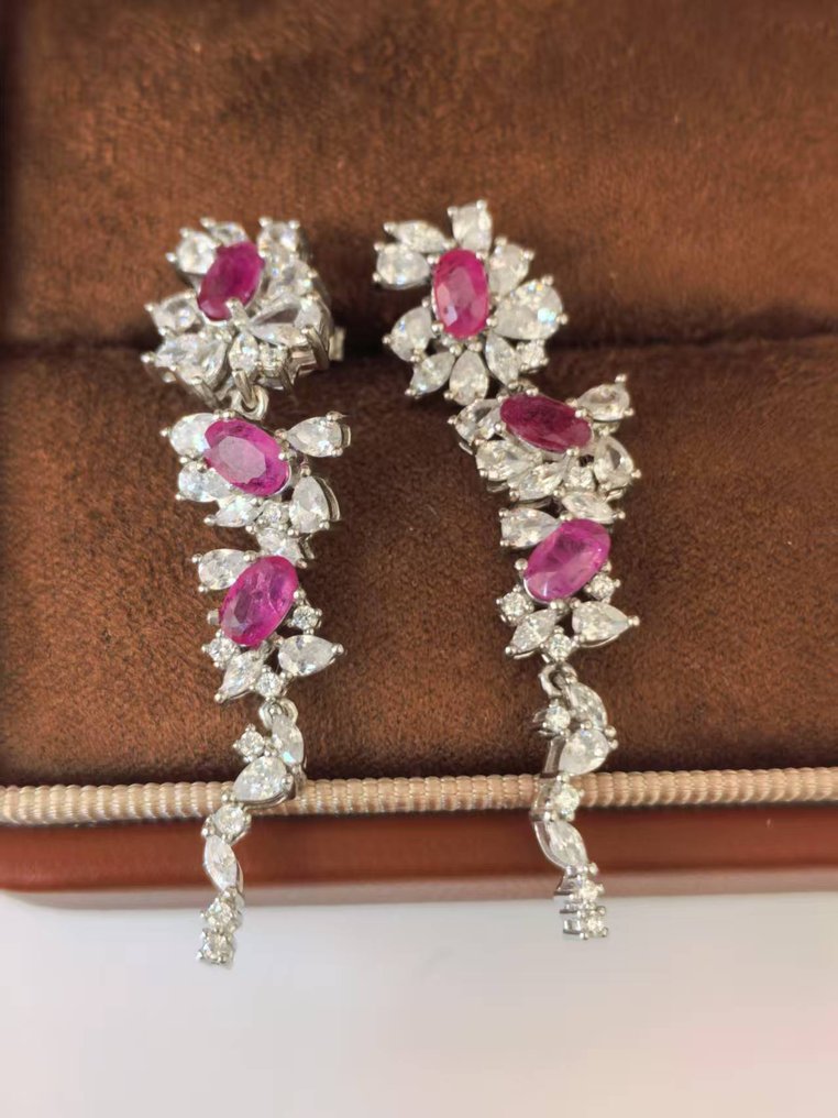 No reserve price - Earrings Silver -  2.00ct. tw. Ruby #1.0