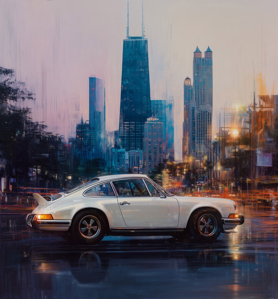 Canvas Fit - Alberto Ricardo - El guardián blanco de la ciudad. Porsche 911 #1.0