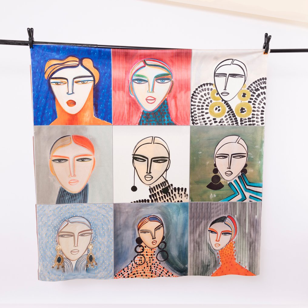 Διακοσμητικό ύφασμα - Πινακοθήκη γυναικείων προσώπων – Σύγχρονη τέχνη – Πορτρέτα σε ύφασμα - Ύφασμα (9)  - 143 cm - 143 cm #1.0