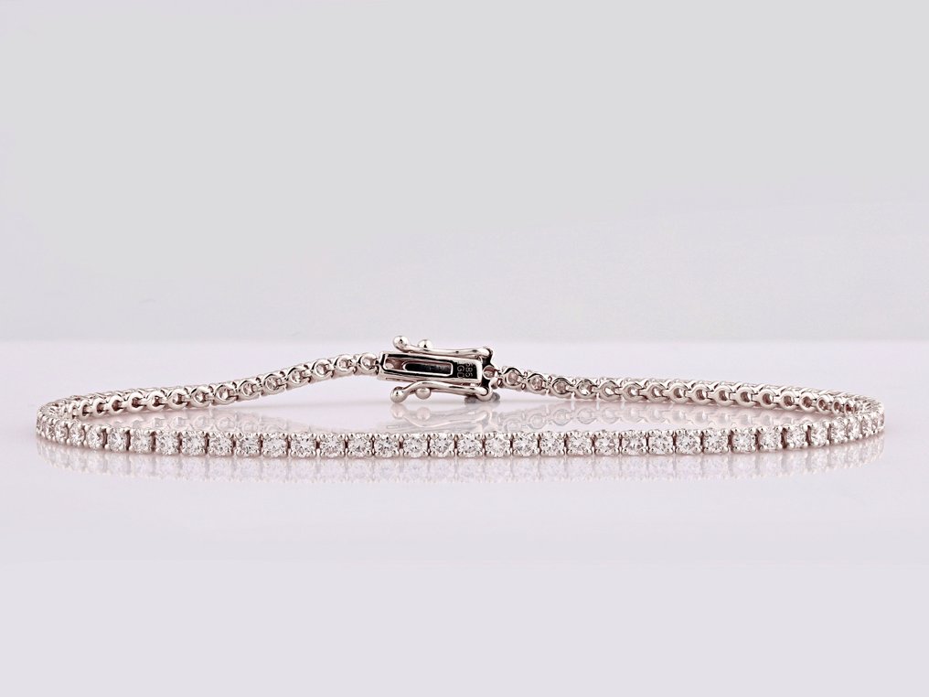 Rannekoru - 14 kt. Valkokulta - 2.50ct. tw. Timantti (Laboratoriossa kasvatettu) #1.0