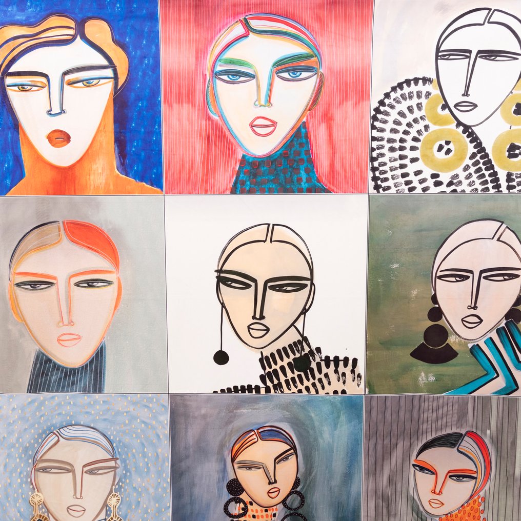 Διακοσμητικό ύφασμα - Πινακοθήκη γυναικείων προσώπων – Σύγχρονη τέχνη – Πορτρέτα σε ύφασμα - Ύφασμα (9)  - 143 cm - 143 cm #1.0