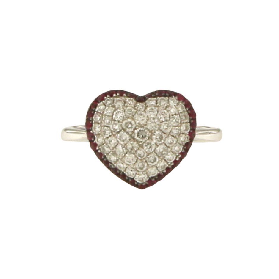 戒指 - 18K包金 白金 - 0.82ct. tw. 钻石 (天然) - 红宝石 #1.0