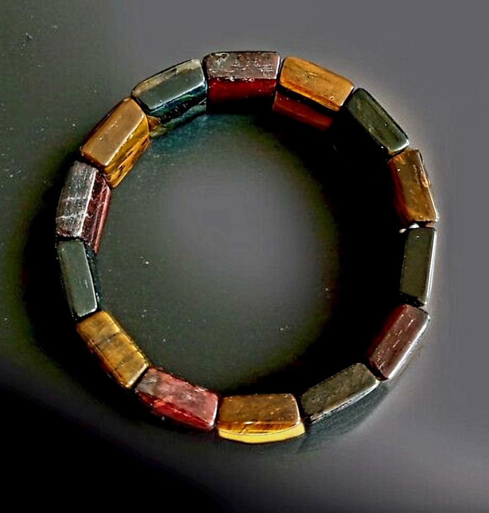 Bellissimo bracciale in occhio di tigre multicolore. Pietra veramente naturale non trattata, molto luminosa. - Altezza: 2 cm - Larghezza: 0.6 cm- 65 g #2.1