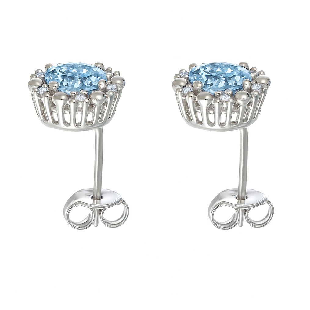 耳環 - 18 克拉 白金 -  0.62ct. tw. 海藍寶石 - 鉆石 #3.2