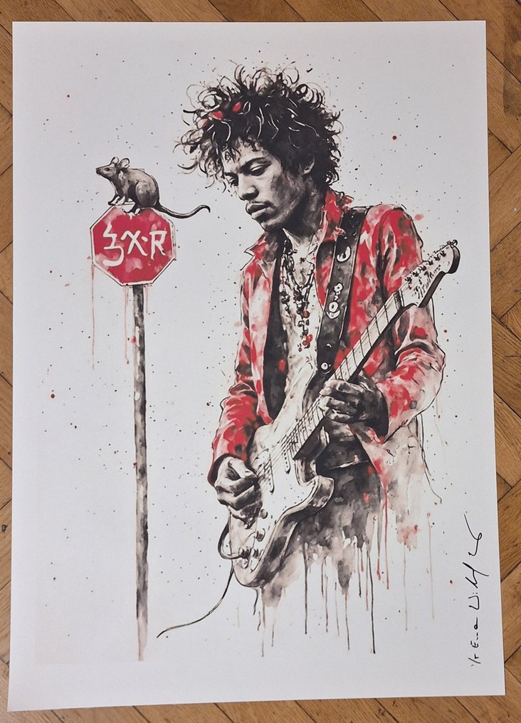Jimi Hendrix - Series " Tokyo Pop Icons insipred by Banksy"  by Emma Wildfang - Large size #2.1