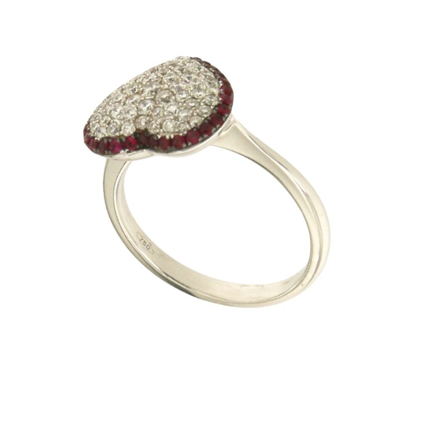 戒指 - 18K包金 白金 - 0.82ct. tw. 钻石 (天然) - 红宝石 #4.3