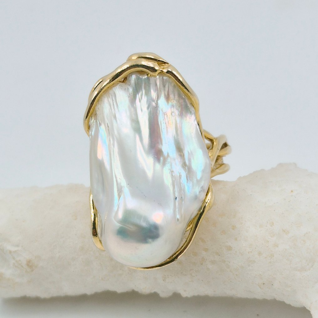 Ασημί, Gold-plated - Δαχτυλίδι - ΠΈΡΛΑ ΒΑΡΟΚΚΑ #1.0