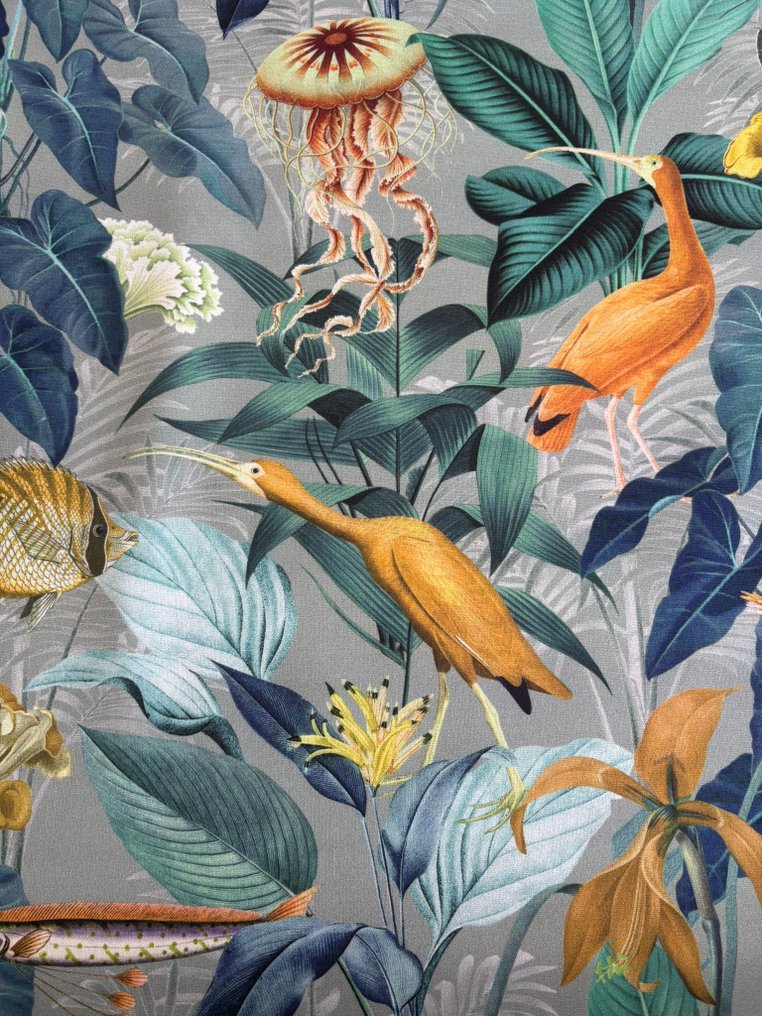 Εξωστρεφές φανταστικό οικοσύστημα σε μπλε τροπικό, 100% οργανικό βαμβάκι, OEKO TEX STANDARD, - Ύφασμα ταπετσαρίας - 350 cm - 280 cm #1.0