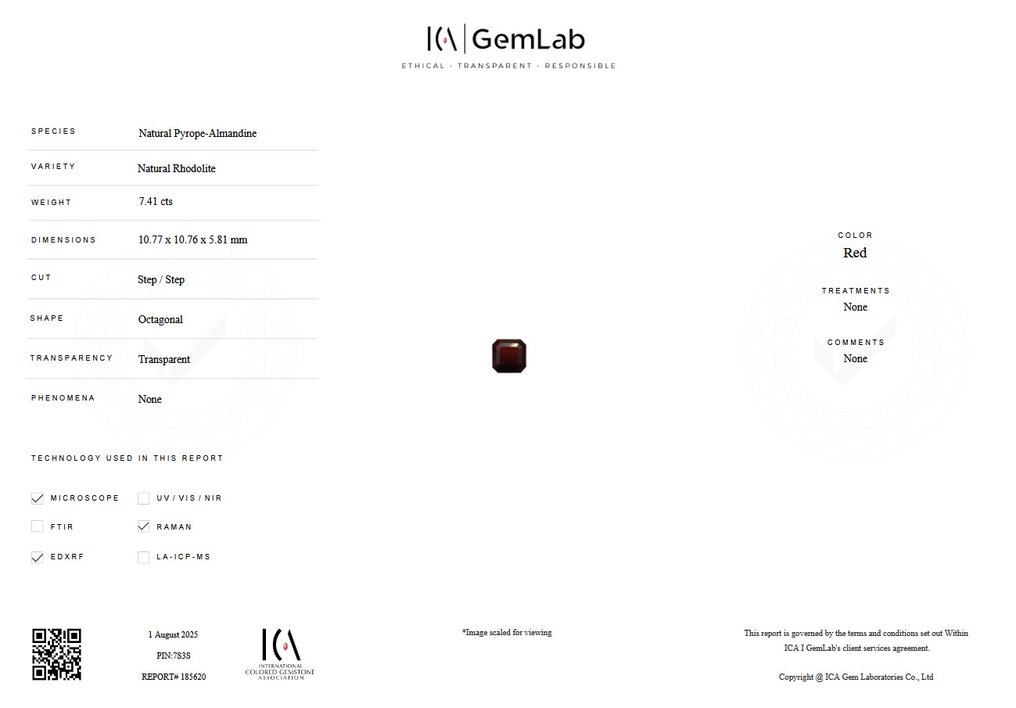 紅色 鎂鐵榴石  - 7.41 ct - 國際有色寶石協會 (ICA GemLab) - 精美的石榴石 #2.1