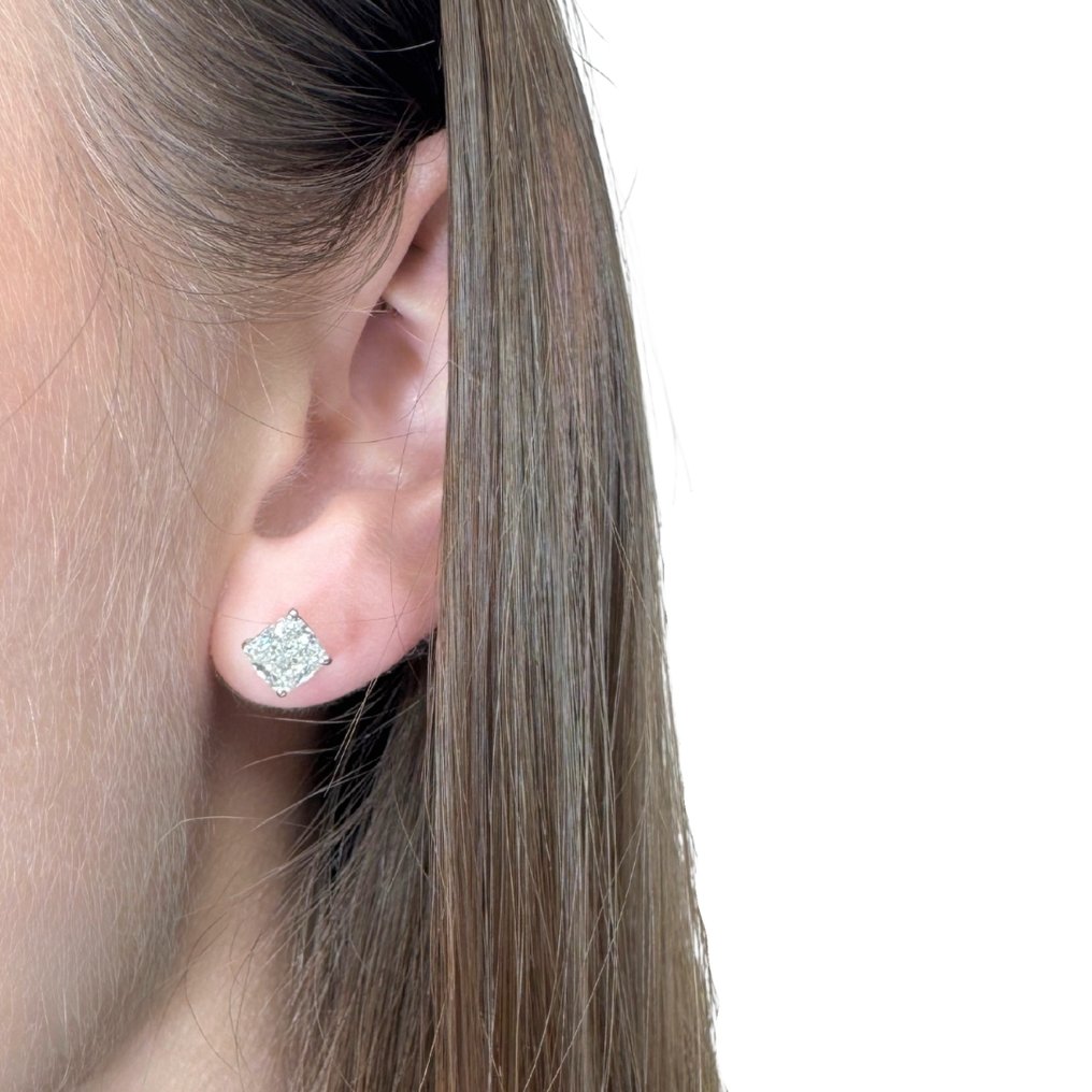 耳环 - 18K包金 白金 -  2.02ct. tw. 钻石 (天然) #3.2