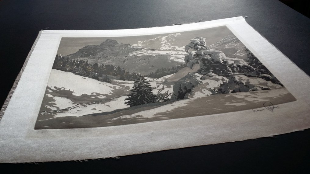 Hans Figura (1898-1978) - Winter in the Alps - signed etching on silk #2.1