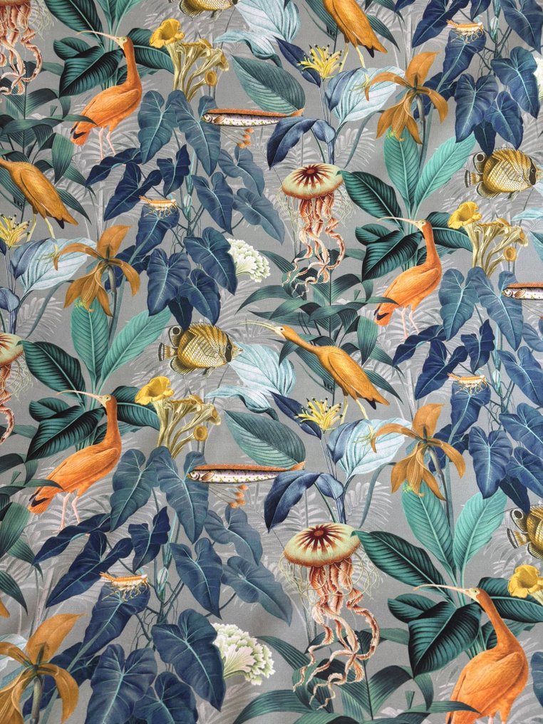 Εξωστρεφές φανταστικό οικοσύστημα σε μπλε τροπικό, 100% οργανικό βαμβάκι, OEKO TEX STANDARD, - Ύφασμα ταπετσαρίας - 350 cm - 280 cm #4.3