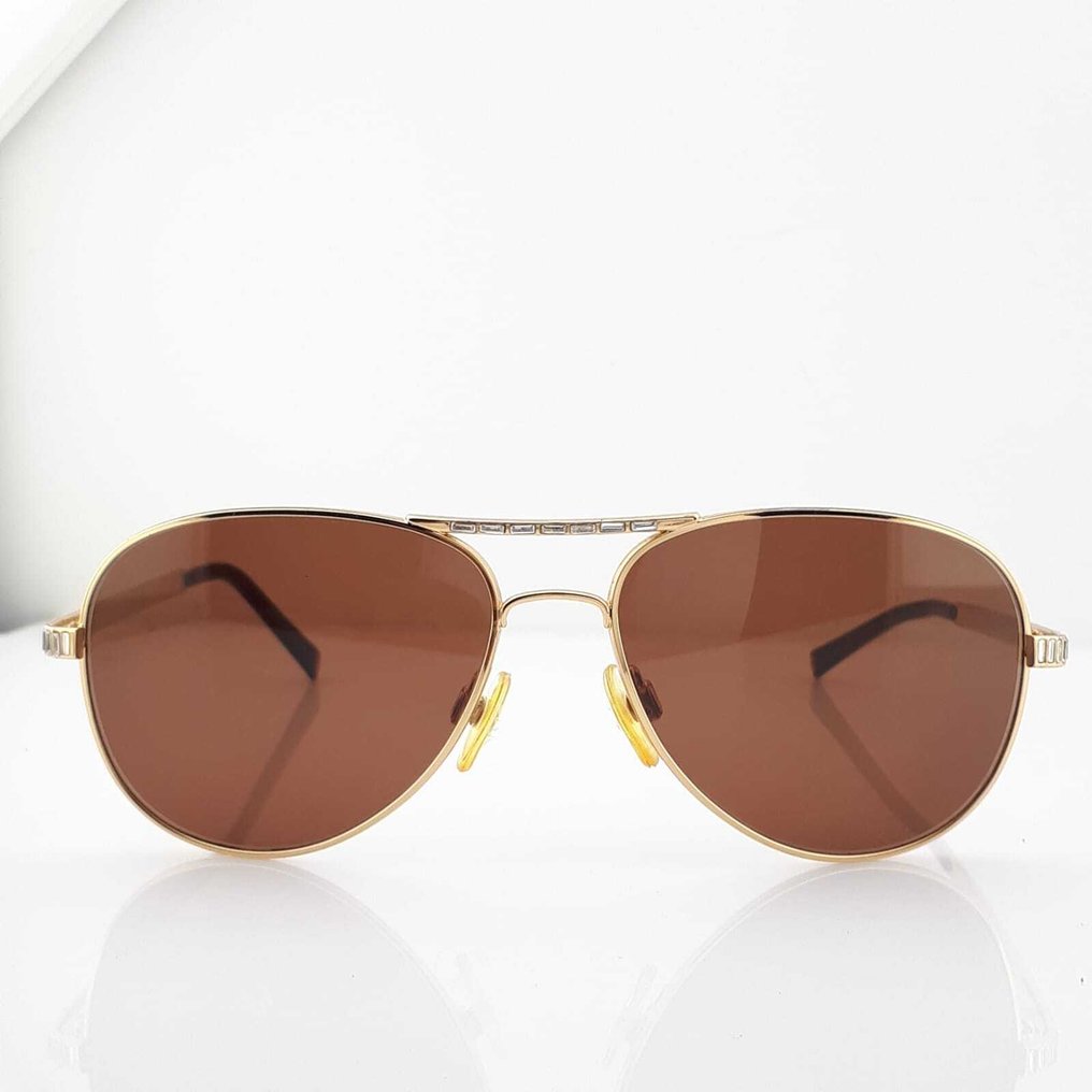 Chanel - Aviator Gold Tone Metal & Brown with Baguette Swarovski Crystals and Chanel Temple Logos - 墨鏡 #2.1