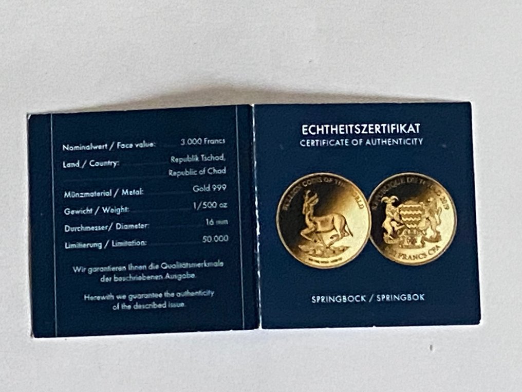 Chad. piece 1/500 once (.999) or + medailles (No Reserve Price) #3.2