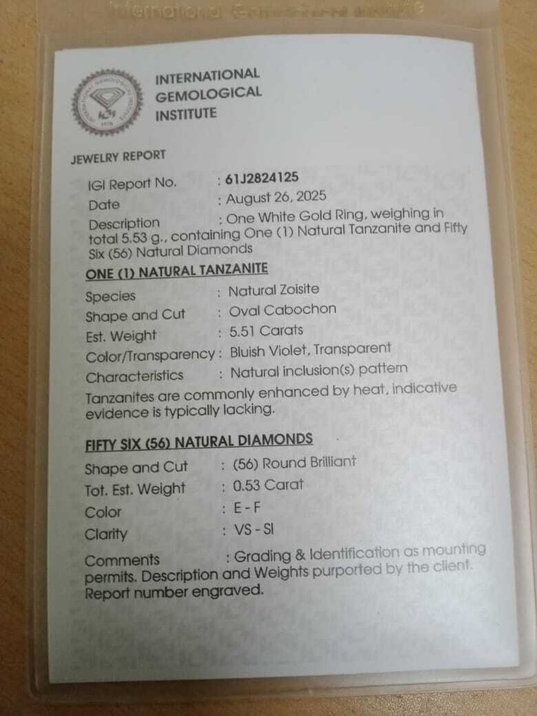 點睛戒指 - 14 克拉 白金 -  6.04ct. tw. 坦桑石 - 鉆石 - 光环鸡尾酒戒指 #2.1