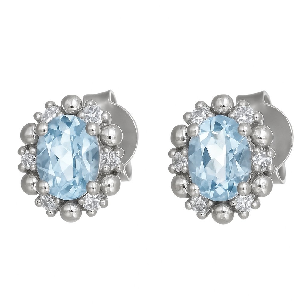 耳環 - 18 克拉 白金 -  0.62ct. tw. 海藍寶石 - 鉆石 #1.0