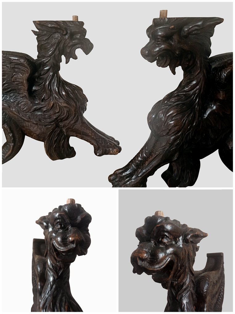 雕刻, "Draghi" - XIX sec - 38 cm - 木 #2.1