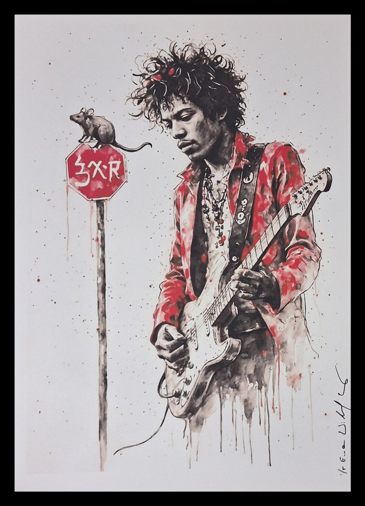 Jimi Hendrix - Series " Tokyo Pop Icons insipred by Banksy"  by Emma Wildfang - Large size #1.0
