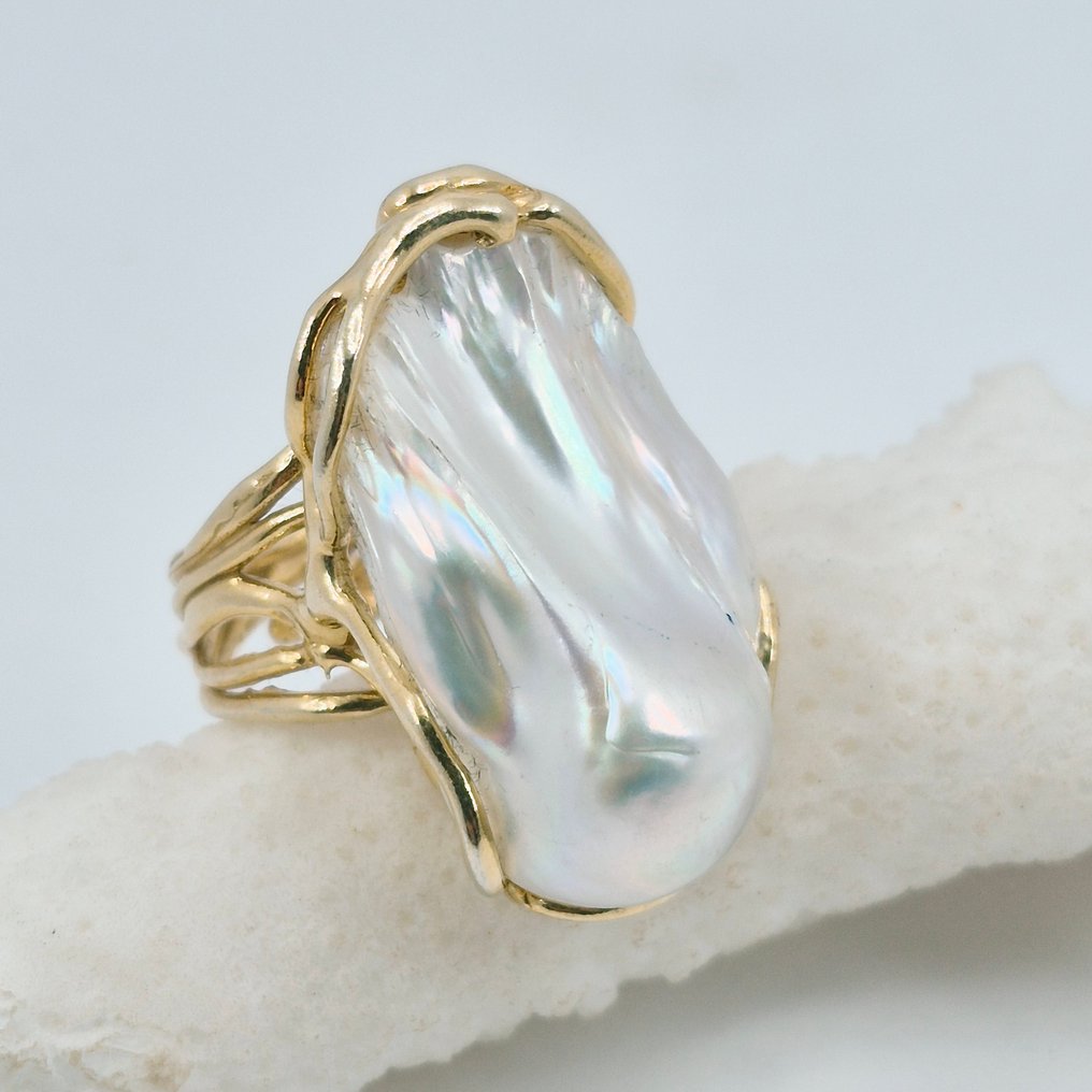 Ασημί, Gold-plated - Δαχτυλίδι - ΠΈΡΛΑ ΒΑΡΟΚΚΑ #1.0