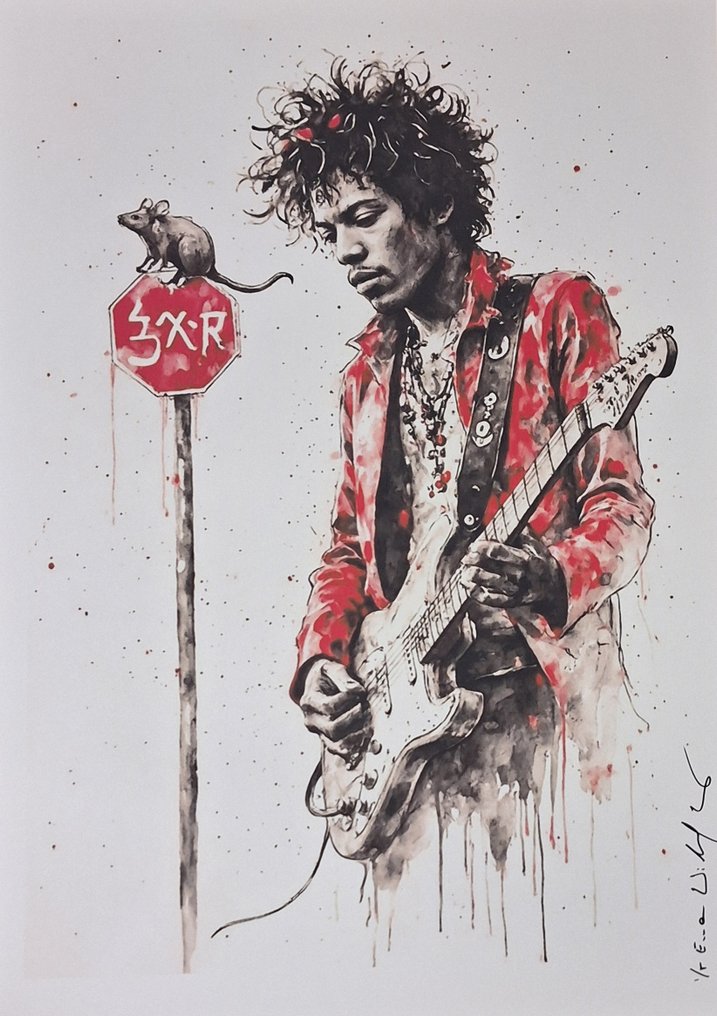 Jimi Hendrix - Series " Tokyo Pop Icons insipred by Banksy"  by Emma Wildfang - Large size #3.2