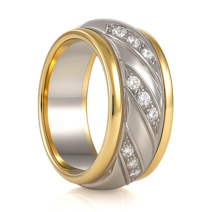 Sormus - 18 kt. Valkokulta, Keltakulta - 0.18ct. tw. Timantti (Luonnollinen) #1.0