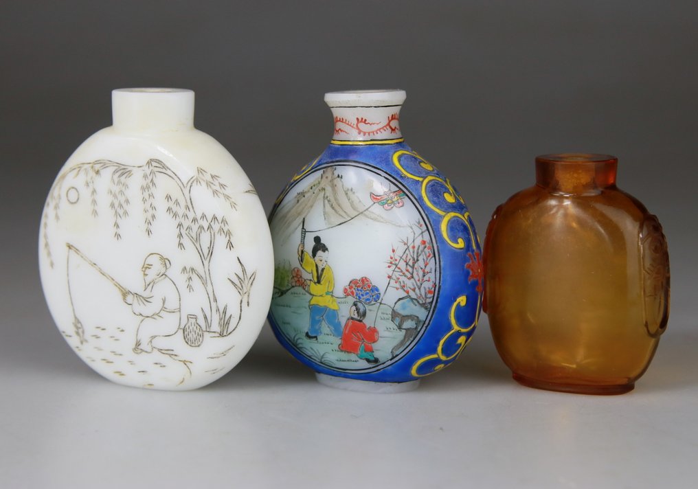 3x κινέζικα κουτιά - Verre de Pekin Επικάλυψη - Μάρκα - Κίνα - μέση του 20ού αιώνα #1.0