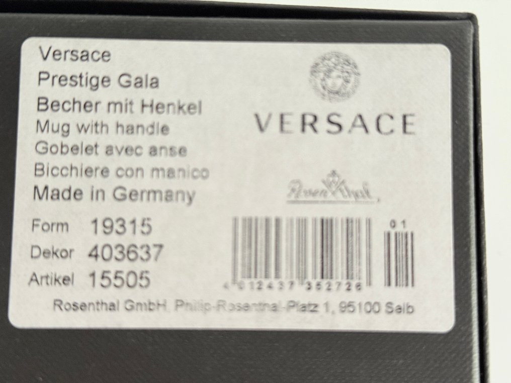 Rosenthal - Versace - Bécher - Verre avec poignée - 9 cm Prestige Gala - Porcelaine - Neuf, dans son emballage d'origine #2.1