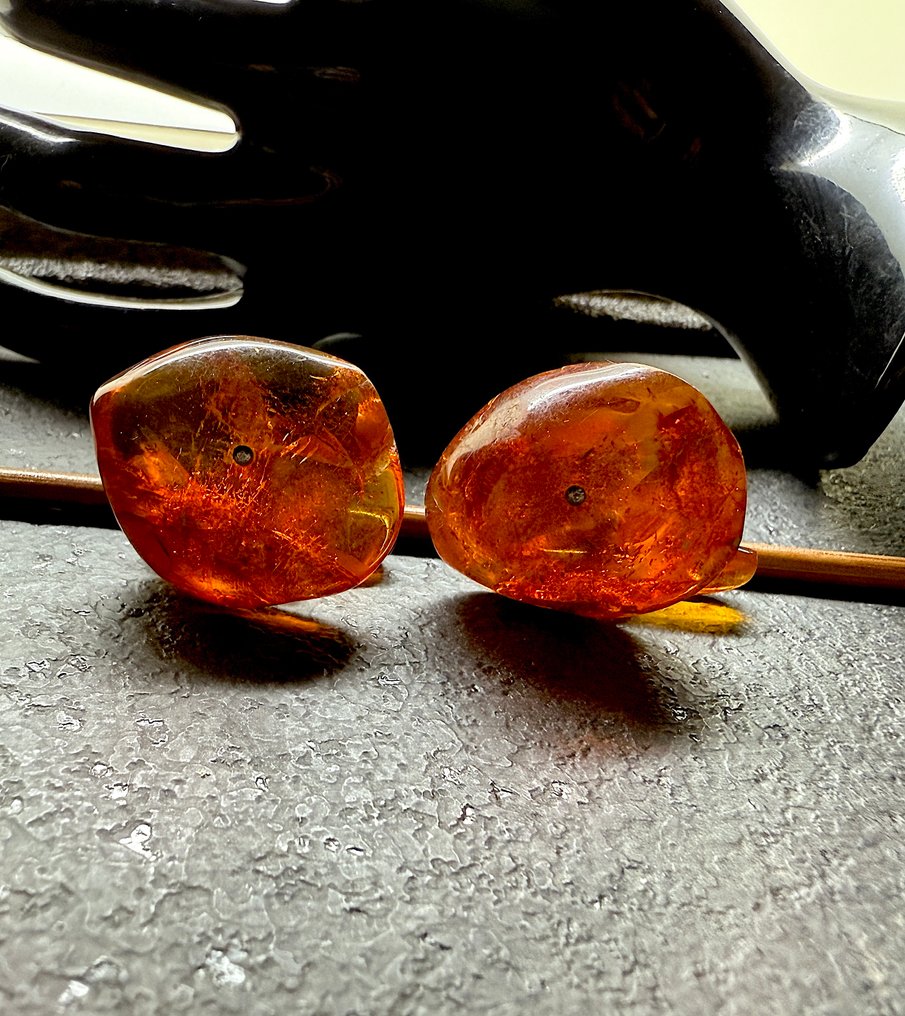 Anciens gros boutons de manchette avec ambre naturel de la Baltique - Ambre - Baltic amber - Succinite #2.1