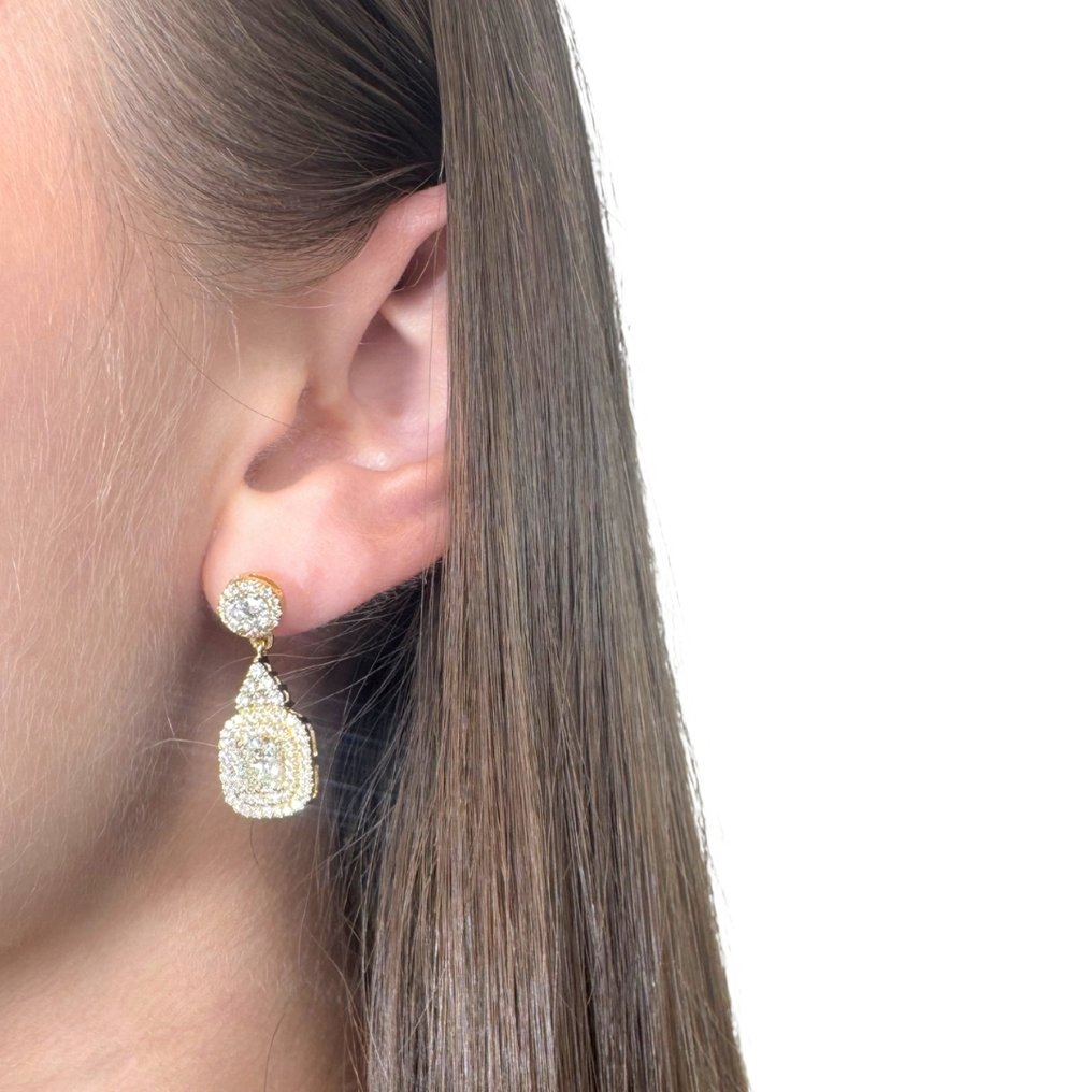 Κρεμαστά σκουλαρίκια - 18 καράτια Κίτρινο χρυσό - 3.28ct. tw. Διαμάντι (Φυσικό) - Διαμάντι #3.2