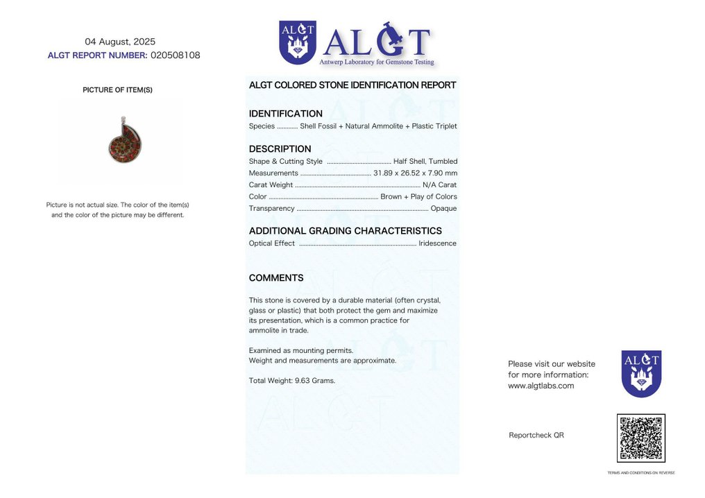 Χωρίς ελάχιστη εγγύηση - Πιστοποιημένο από ALGT - Μεγάλο και εξαιρετικά αποκλειστικό φυσικό Λάμψη της φύσης- 9.63 g #2.1