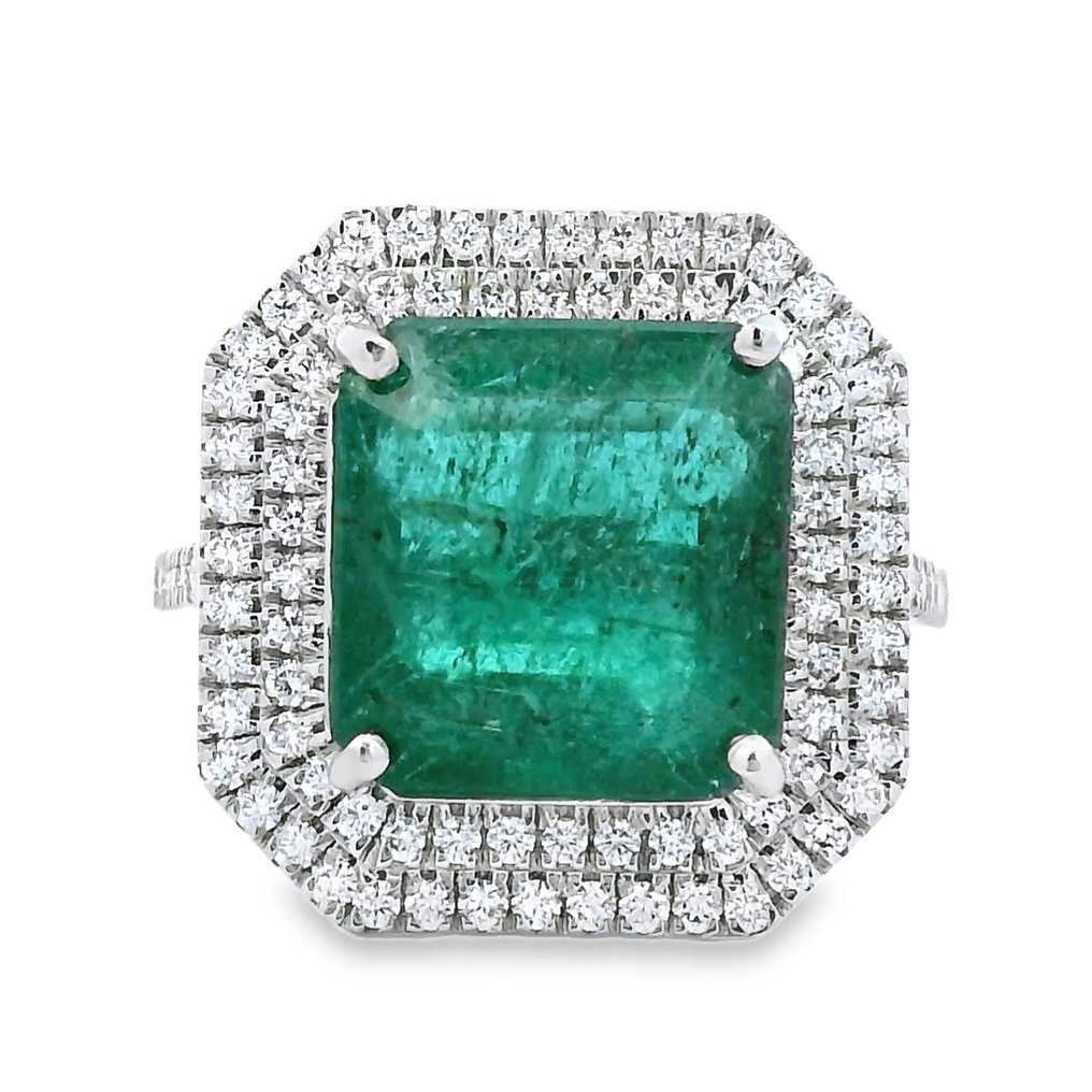 戒指 鉑金 - 5.69ct. tw. 祖母綠 - 鉆石 - 赞比亚 #1.0